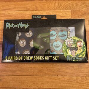 Rick & Morty 5 Pairs Crew Socks Size 6-12 Gift Set Boxed Novelty NEW